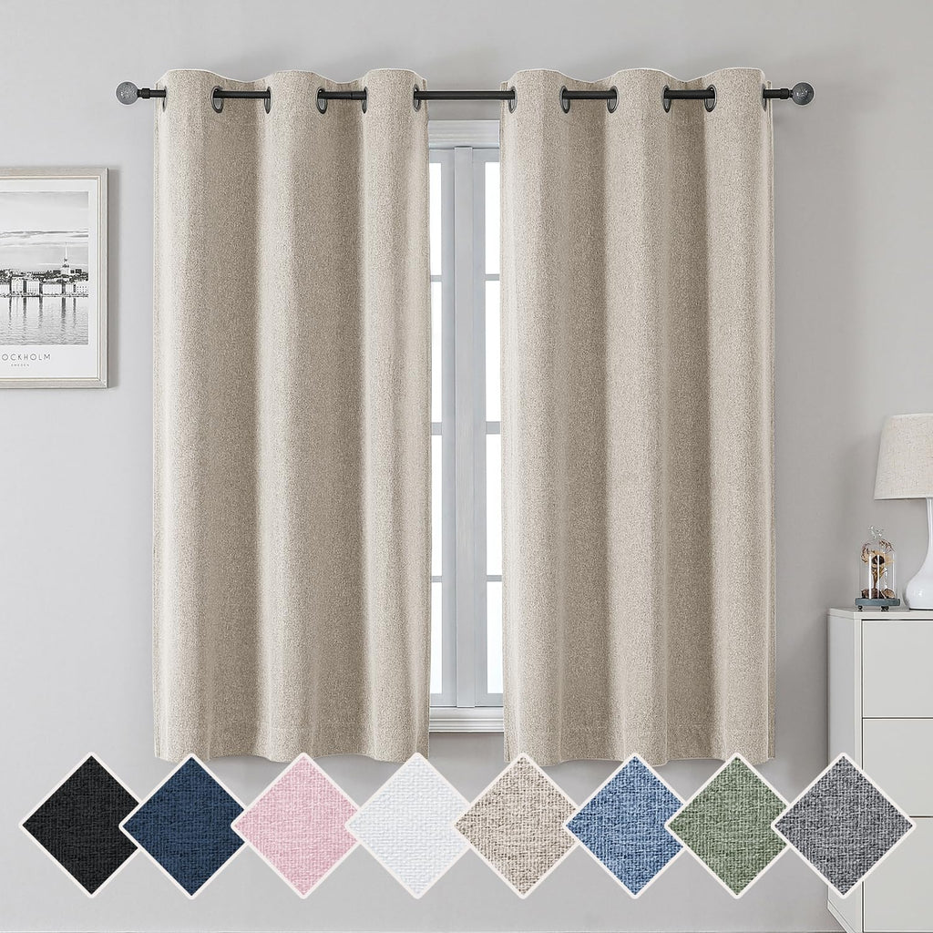 Chyhomenyc Linen Blackout Linen Curtains 54 Inch Length 2PCS Faux Linen Textured Thermal Insulated Energy Saving Blackout Curtain Drapes for Living Room Linen 40Wx54L 2 Panels