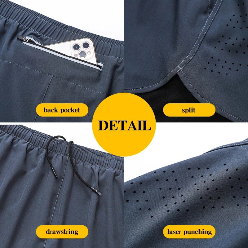 Men's Quick-Dry Running Shorts, Dual-Layer Training Shorts