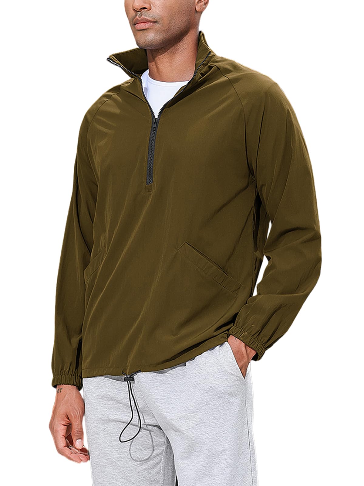 Mens Quarter Zip Lightweight Sweatshirts Mock Neck Stylish Outdoor Windbreaker Athletic Cycling Running Jackets with Pockets