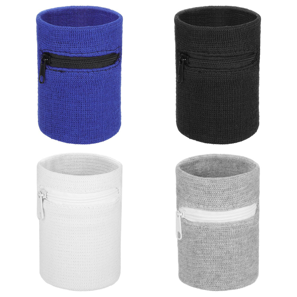 4Pcs Sweat Band Wrist Zipper Wrist Pouch Wallet Wristband Pocket Wrist for Women Men Running Walking Hiking Jogging Sports Sweatband Key Coin Storage(Multicolor)