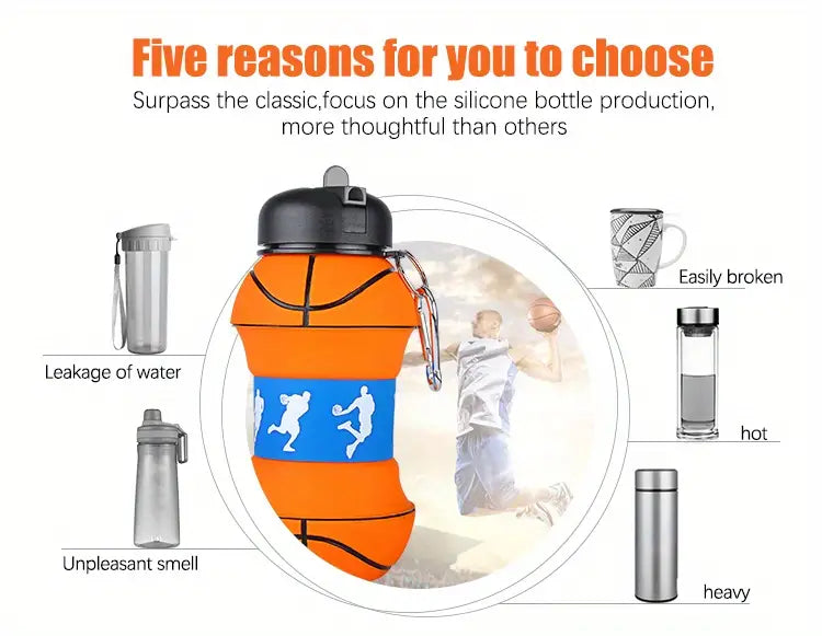 Collapsible BPA-Free Silicone Sports Water Bottle (19oz)
