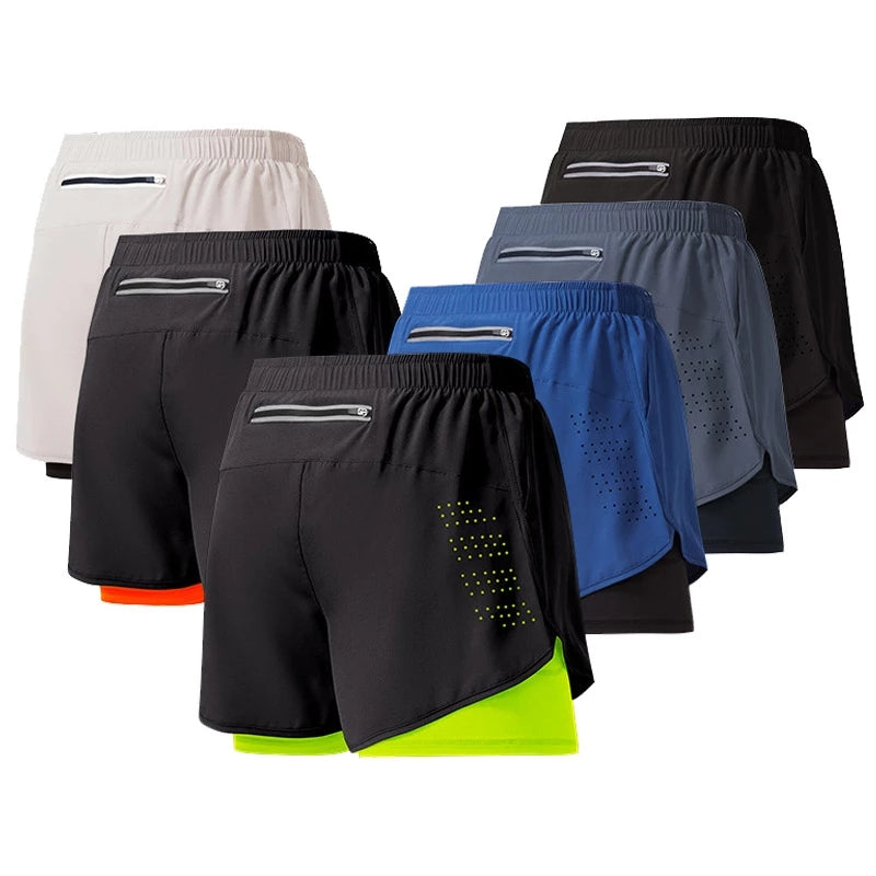 Men's Quick-Dry Running Shorts, Dual-Layer Training Shorts