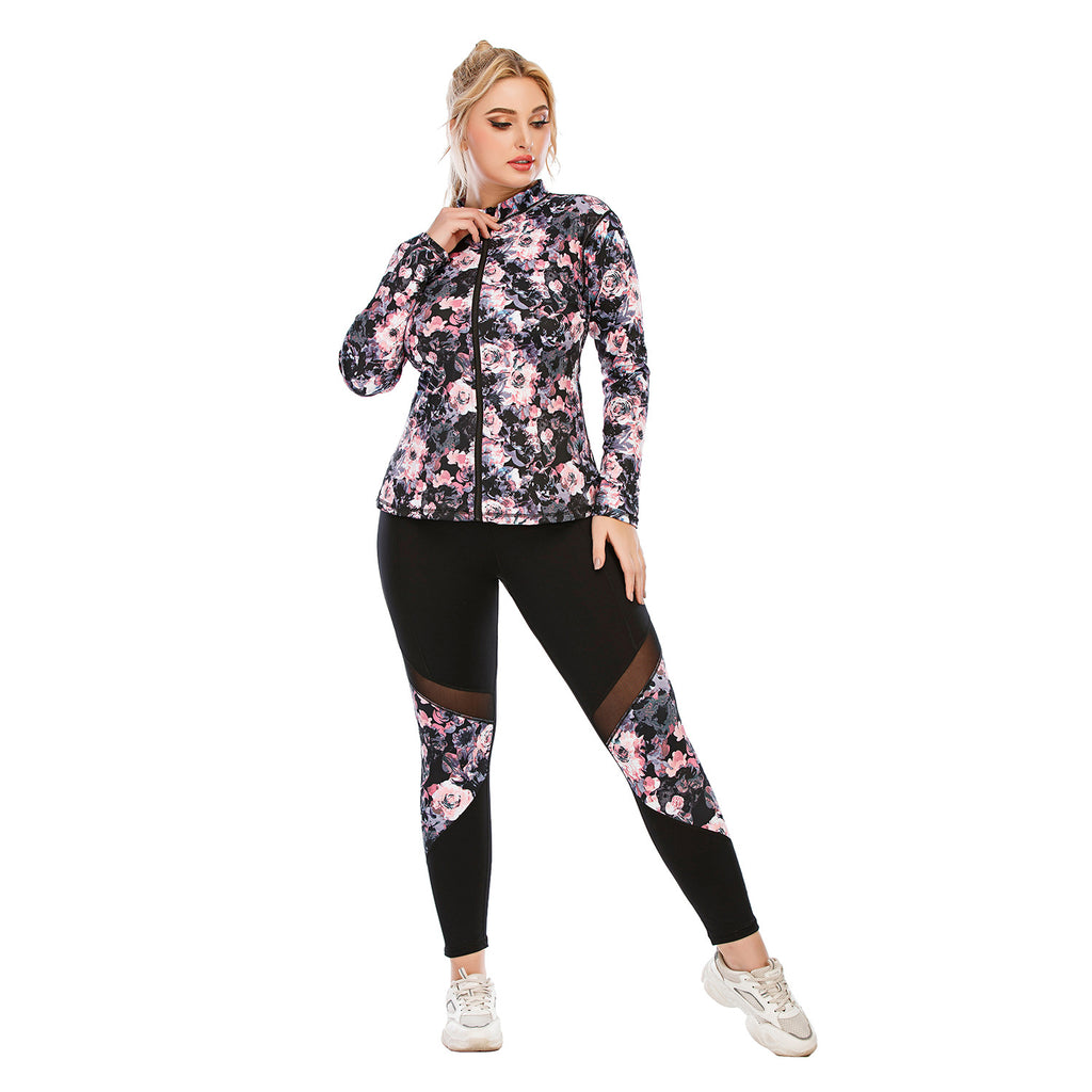 Large Size Yoga Clothing Set with Printed Sports Bra