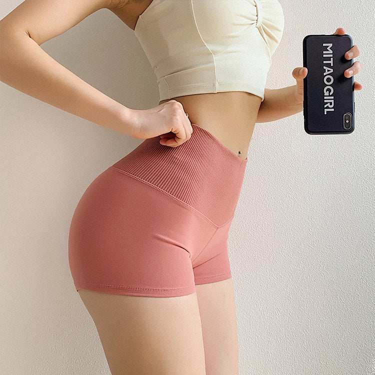 High Waist Peach Fitness Shorts for Running and Yoga