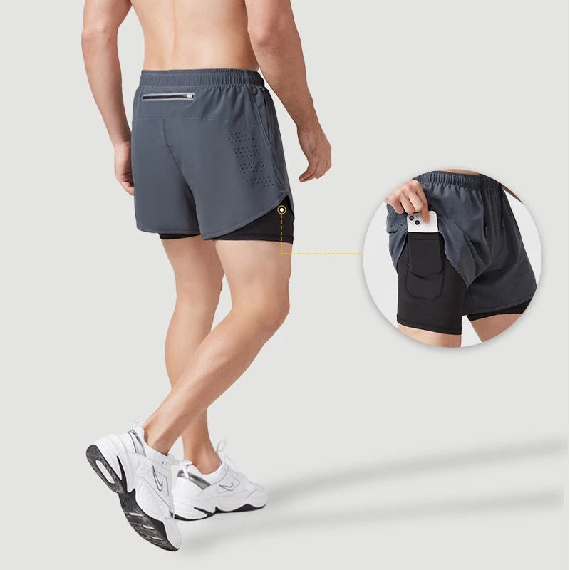 Men's Quick-Dry Running Shorts, Dual-Layer Training Shorts