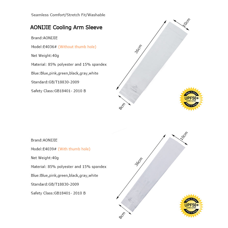 UV Protection Cooling Arm Sleeves for Sports Activities
